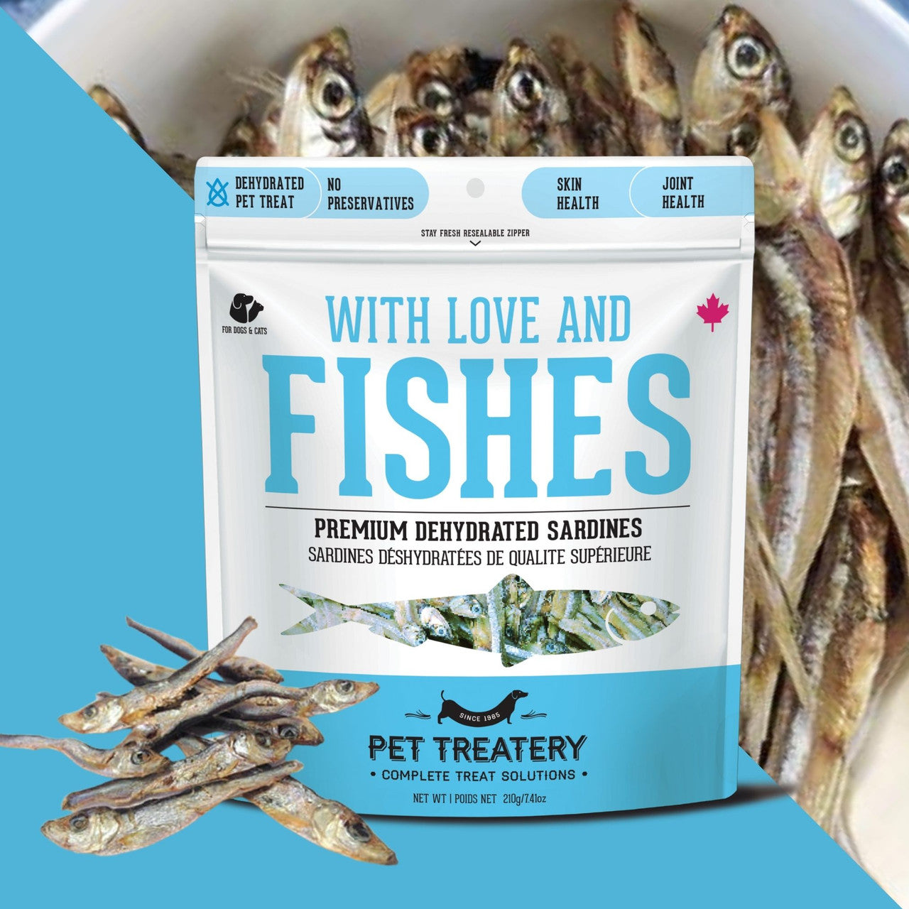 Granville Pet Treatery With Love and Fishes - Premium Dehydrated Sardines Treat For Dogs & Cats 90g
