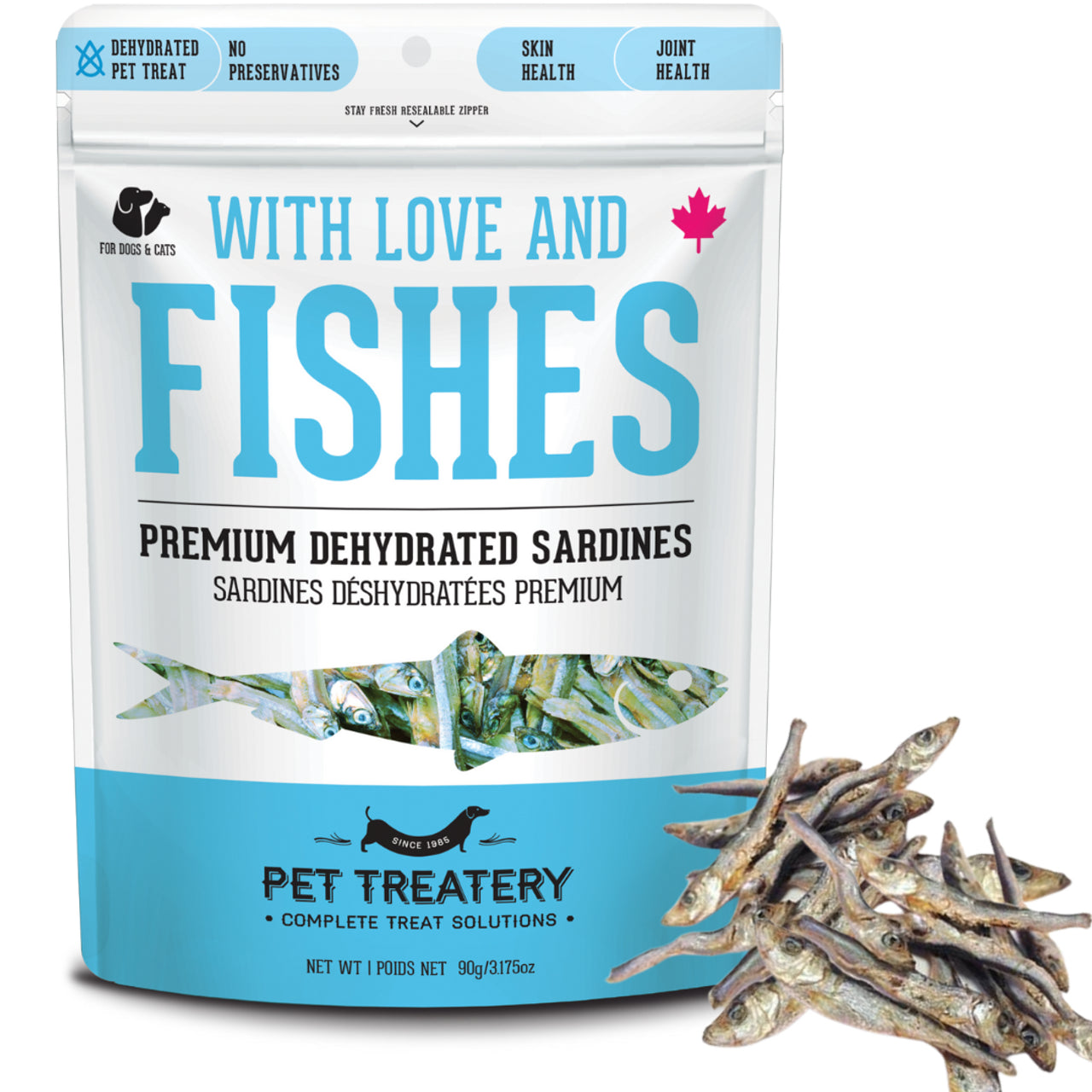 Granville Pet Treatery With Love and Fishes - Premium Dehydrated Sardines Treat For Dogs & Cats 90g