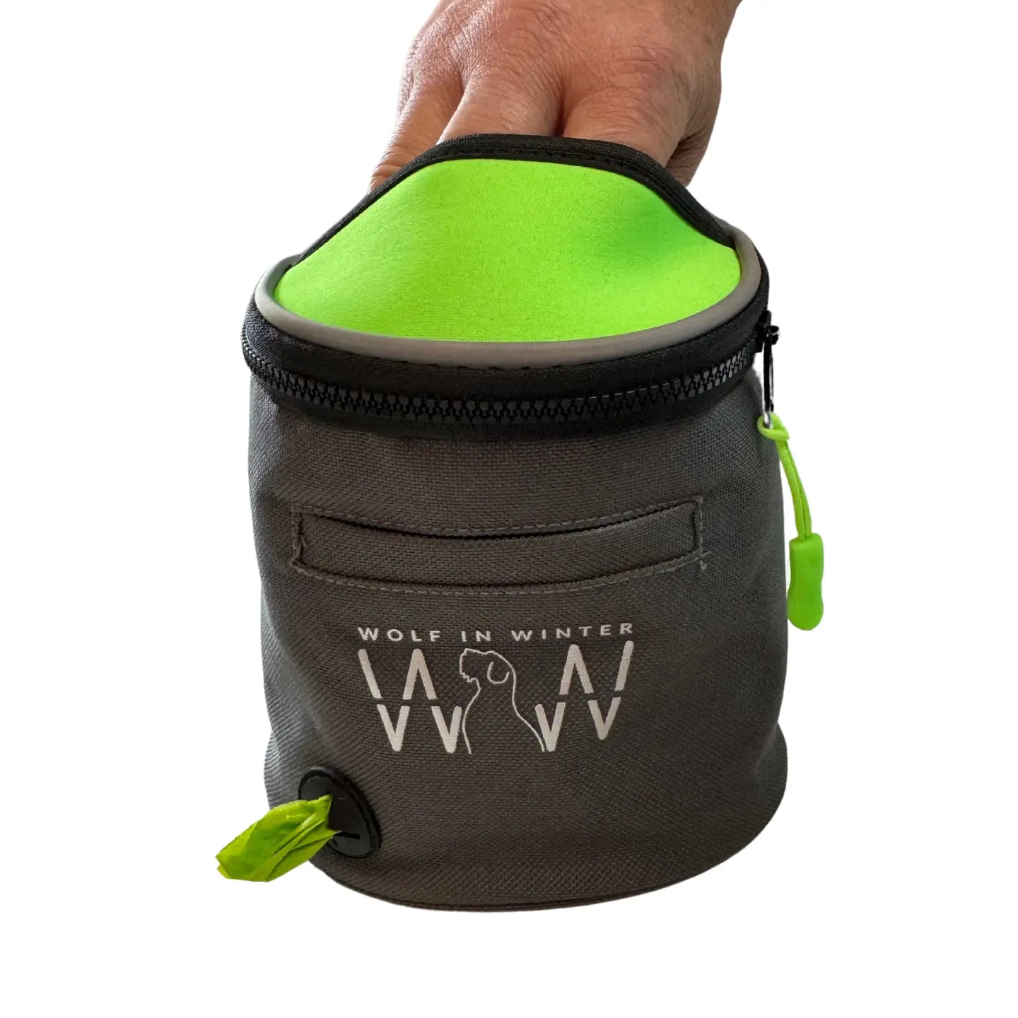 Wolf In Winter Quickdraw Dog Treat Pouch - Lime & Charcoal