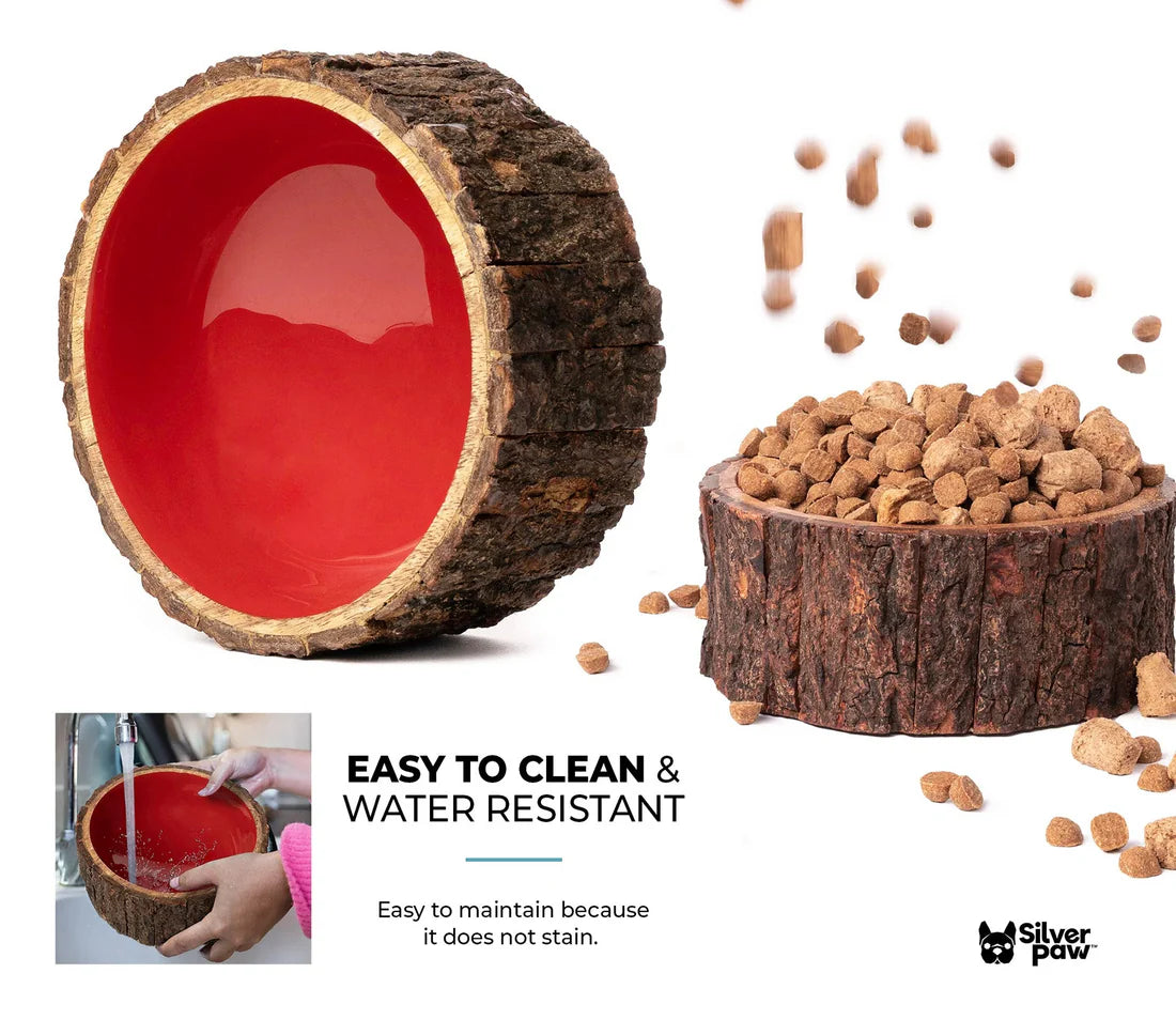Silver Paw Farmhouse Wood Dog Bowl – BPA-Free, Non-Slip & Stylish Pet Dish 32oz