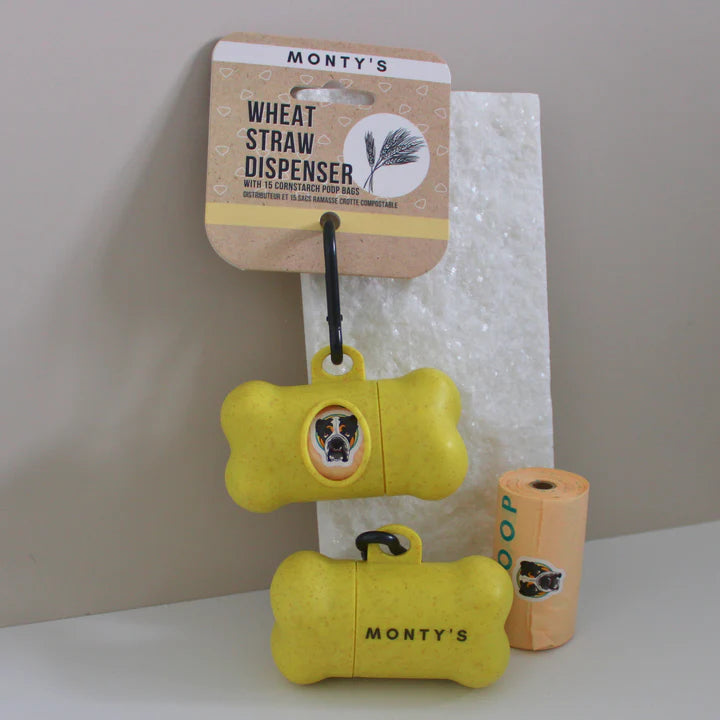 Monty's Wheat Straw Dispenser with 15 Regular Size Cornstarch Poop Bags