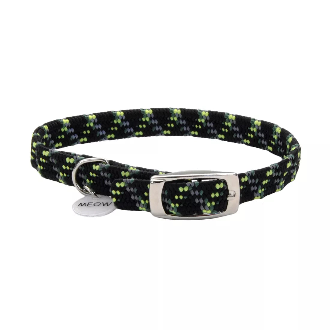 Coastal ElastaCat Reflective Safety Stretch Collar with Reflective Charm - Black & Green