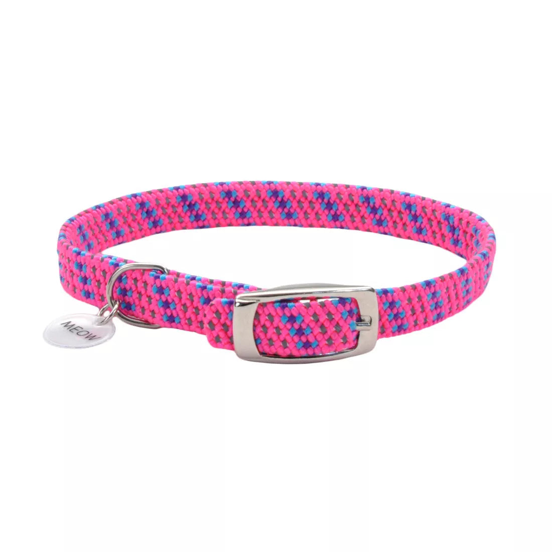 Coastal ElastaCat Reflective Safety Stretch Collar with Reflective Charm - Pink