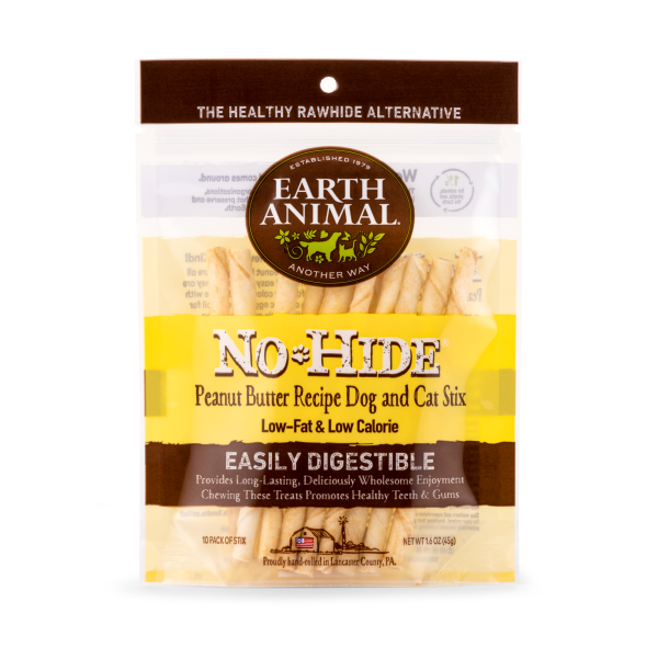 Earth Animal Dog/Cat NoHide Chew Stix Peanut Butter 10pk