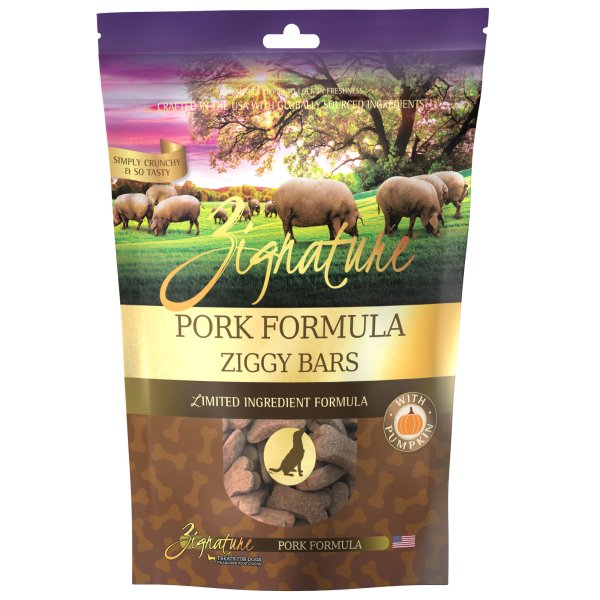 Zignature Dog Treats Ziggy Bars LID Pork & Pumpkin 12oz