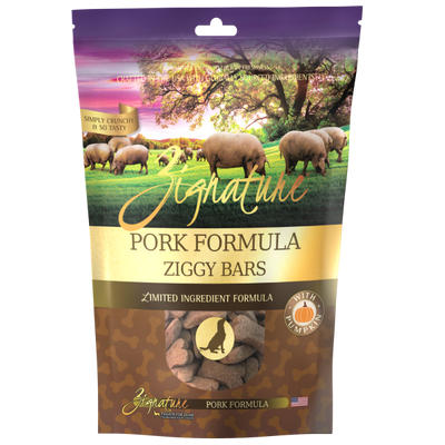 Zignature Dog Treats Ziggy Bars LID Pork & Pumpkin 12oz