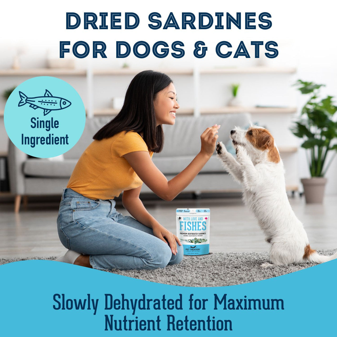Granville Pet Treatery With Love and Fishes - Premium Dehydrated Sardines Treat For Dogs & Cats 400g