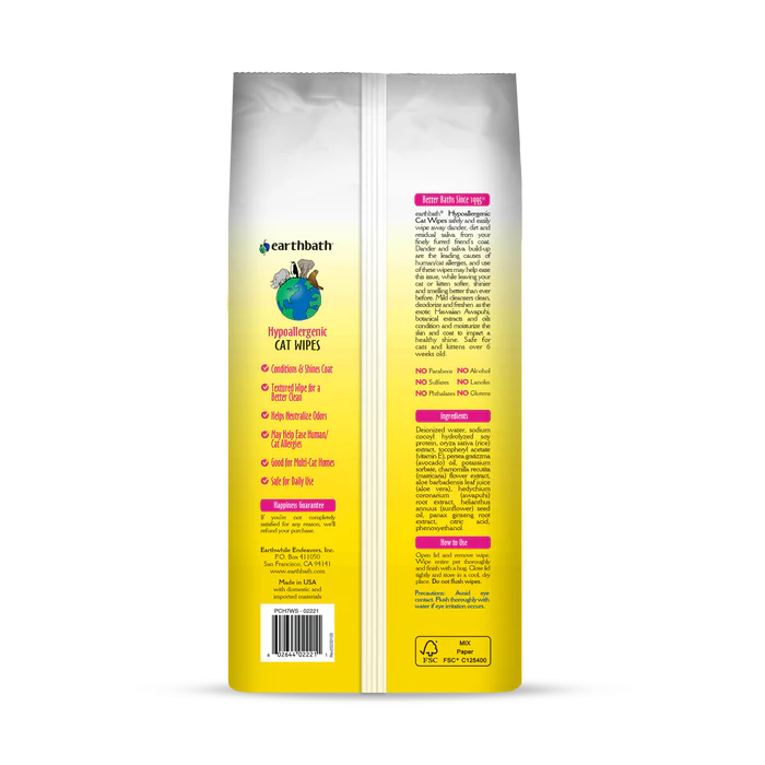 Earthbath Hypoallergenic Cat Wipes 100Ct