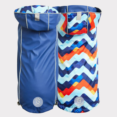 GF Pets Zoom Reversible Dog Raincoat | Navy Retro - Medium