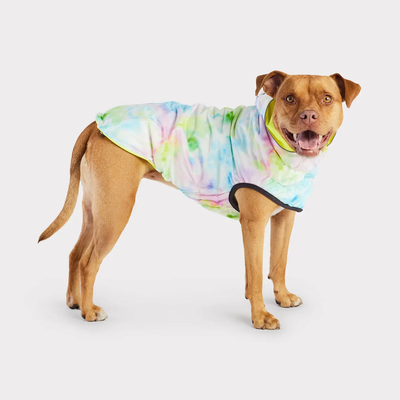 GF Pets Zoom Reversible Dog Raincoat | Neon Yellow and Tie-Dye - Large