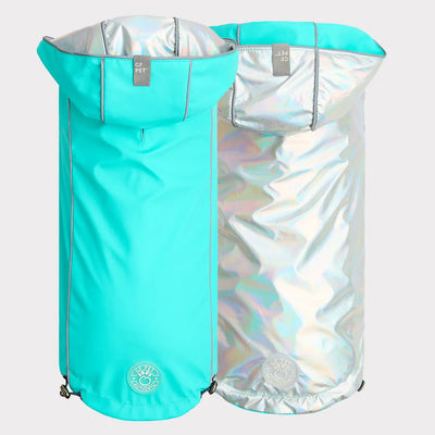 GF Pets Reversible Dog Raincoat | Neon Aqua & Iridescent - Small