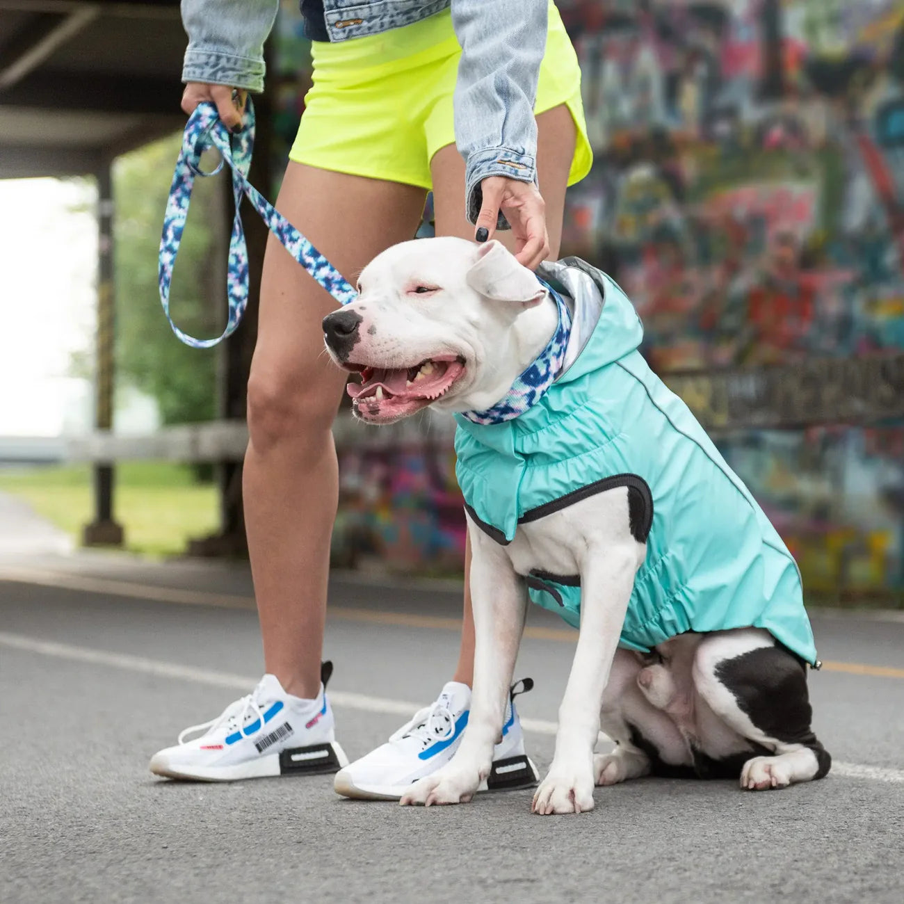 GF Pets Reversible Dog Raincoat | Neon Aqua & Iridescent - 3XL