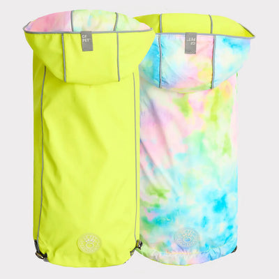 GF Pets Zoom Reversible Dog Raincoat | Neon Yellow and Tie-Dye - Medium