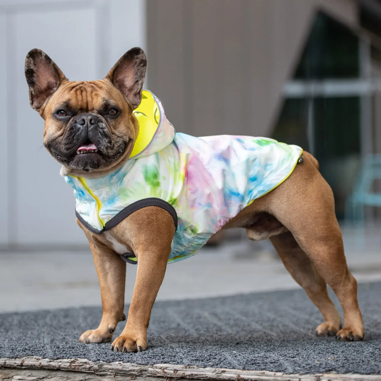 GF Pets Zoom Reversible Dog Raincoat | Neon Yellow and Tie-Dye - Large