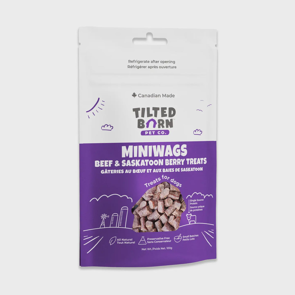 Tilted Barn Pet Co. Beef & Saskatoon Miniwags Treats For Dogs 100g