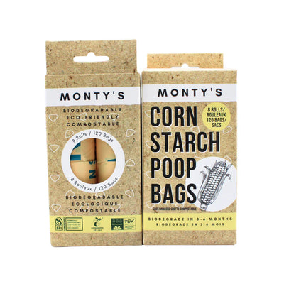 Monty's Compostable Cornstarch Poop Bags 8 Rolls